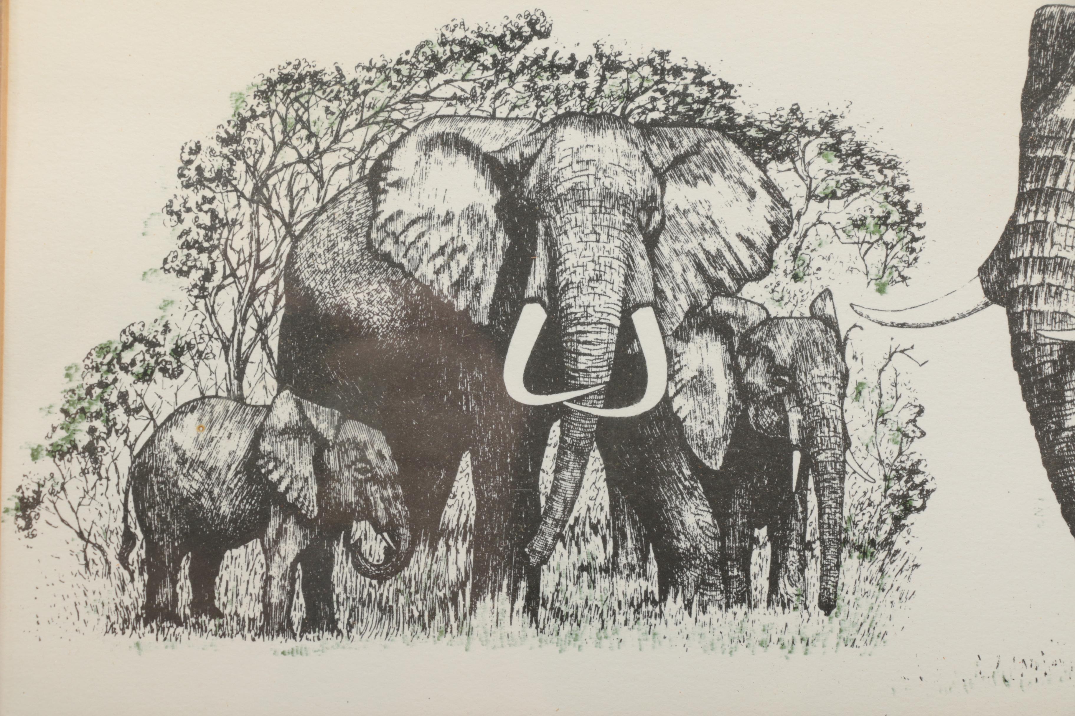Polly Chase Limited Edition Lithograph of African Elephants