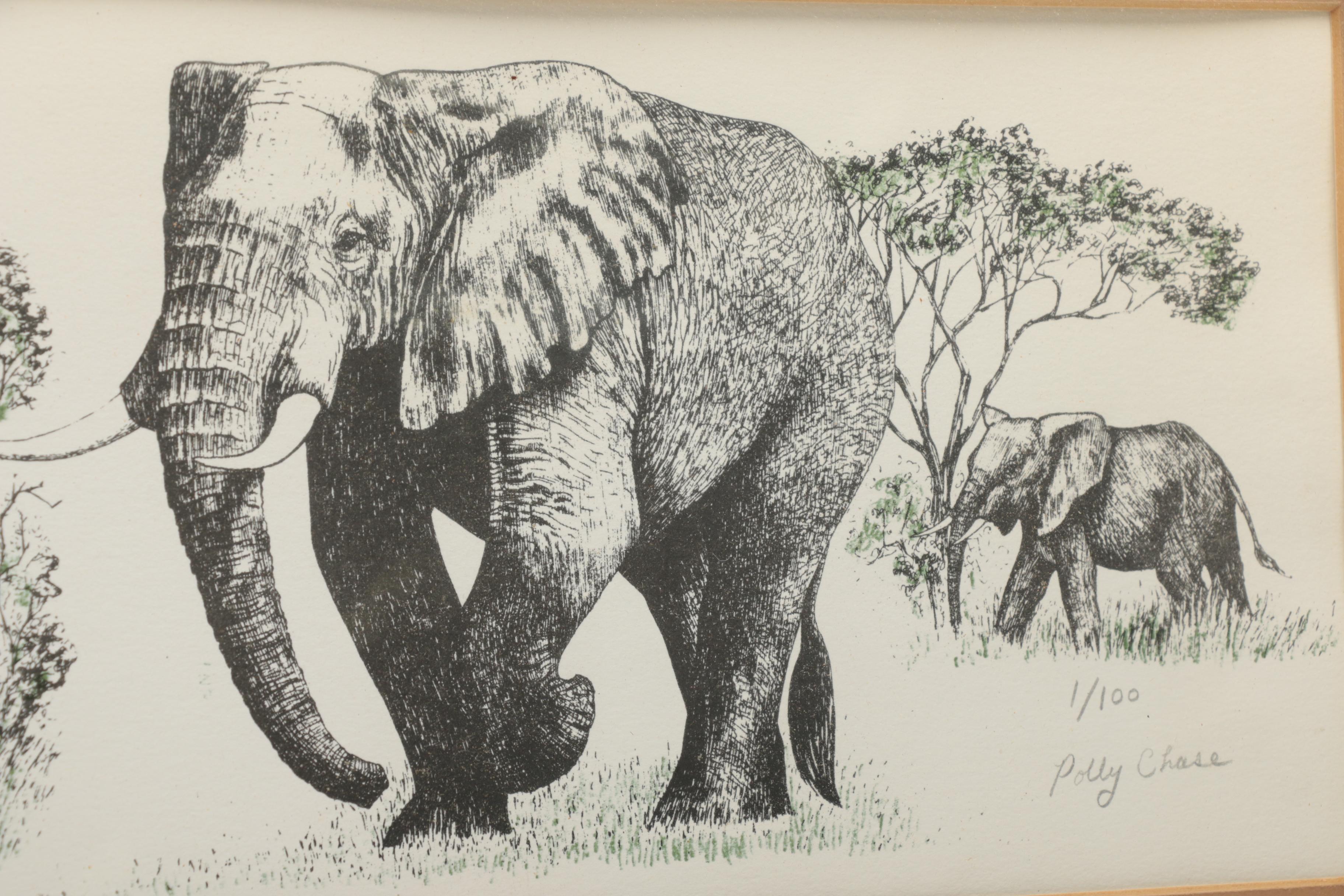 Polly Chase Limited Edition Lithograph of African Elephants