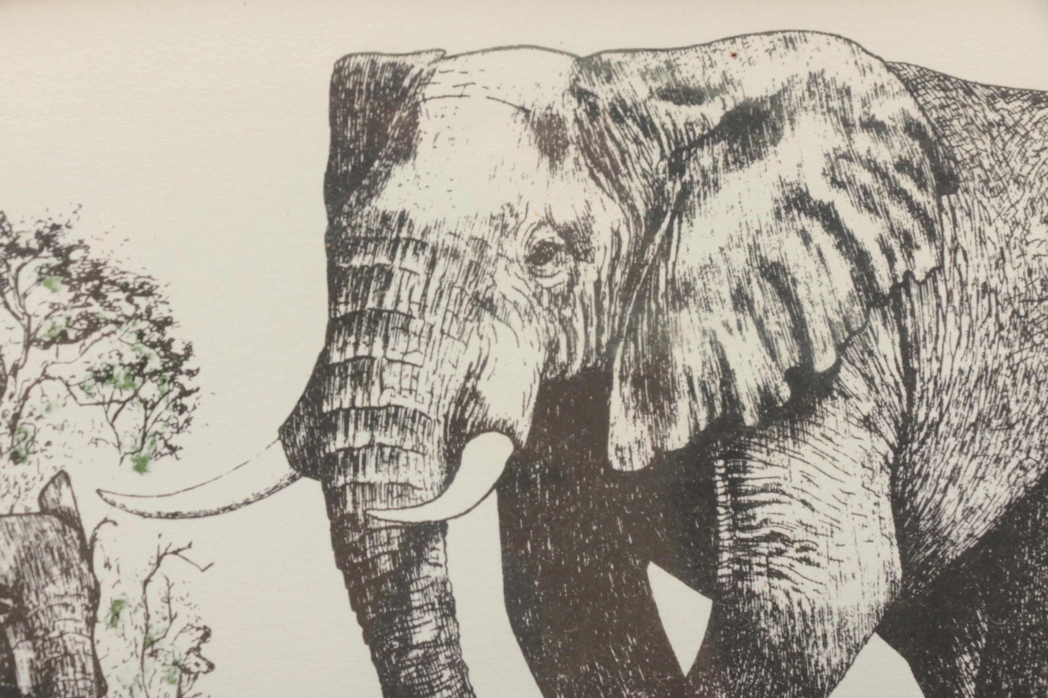 Polly Chase Limited Edition Lithograph of African Elephants