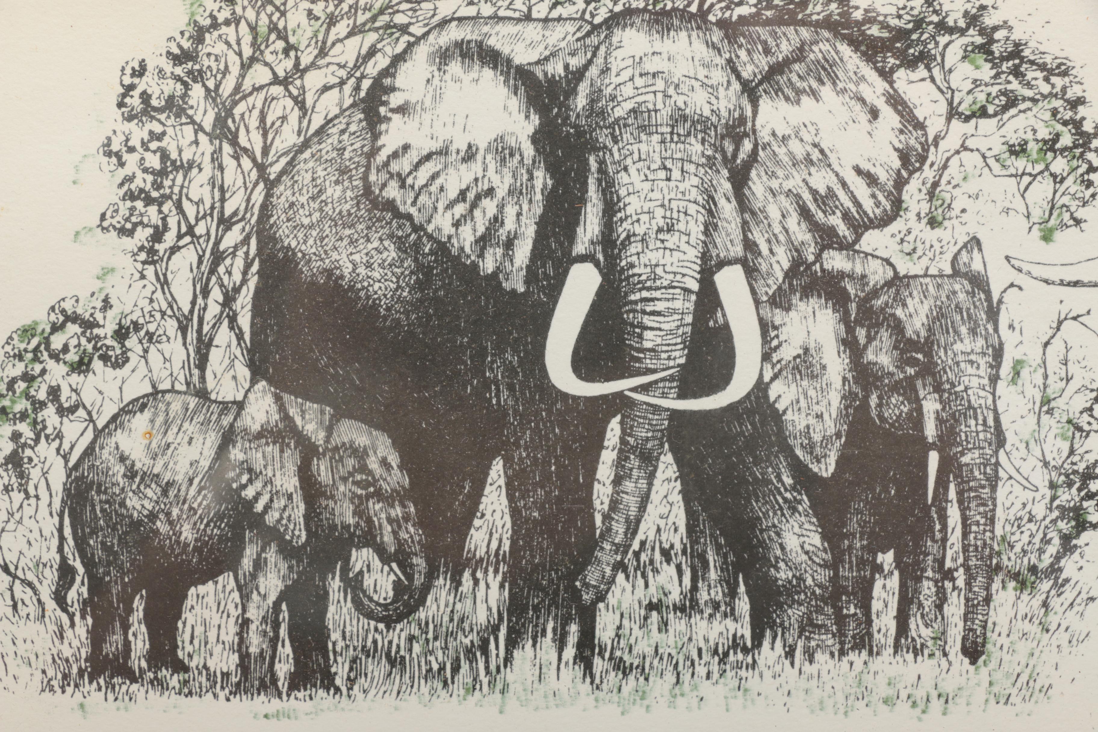 Polly Chase Limited Edition Lithograph of African Elephants