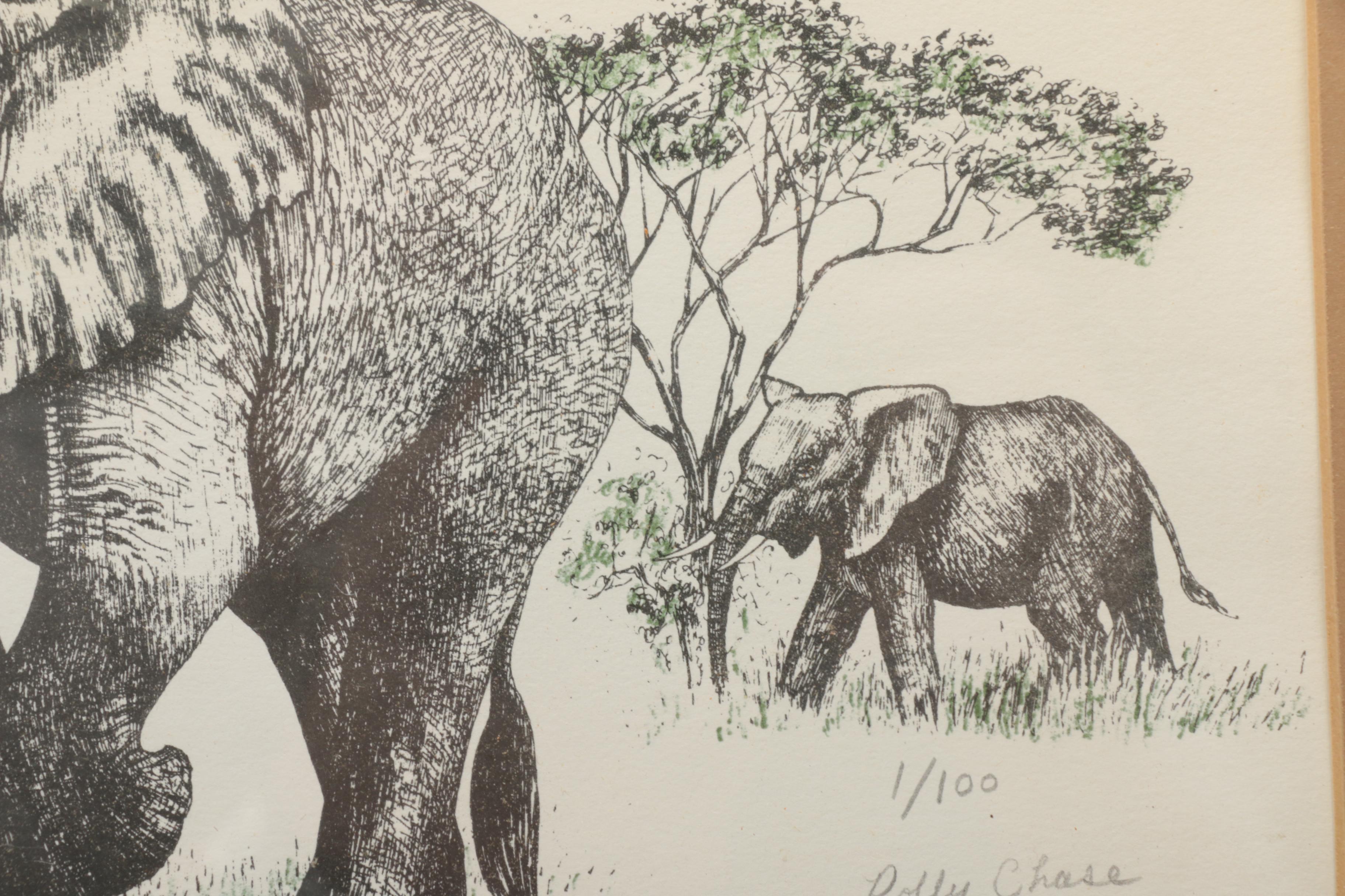 Polly Chase Limited Edition Lithograph of African Elephants