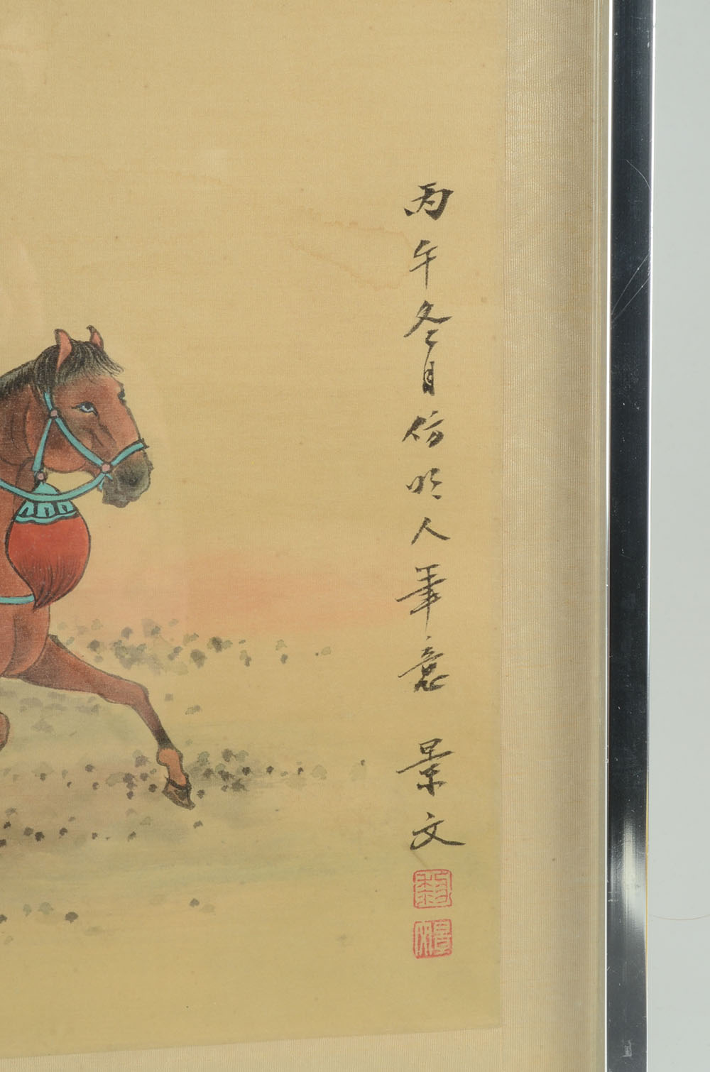 Original Chinese Gouche Painting on Silk of Men on Horseback