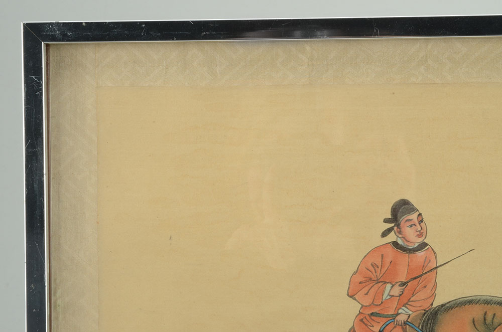 Original Chinese Gouche Painting on Silk of Men on Horseback