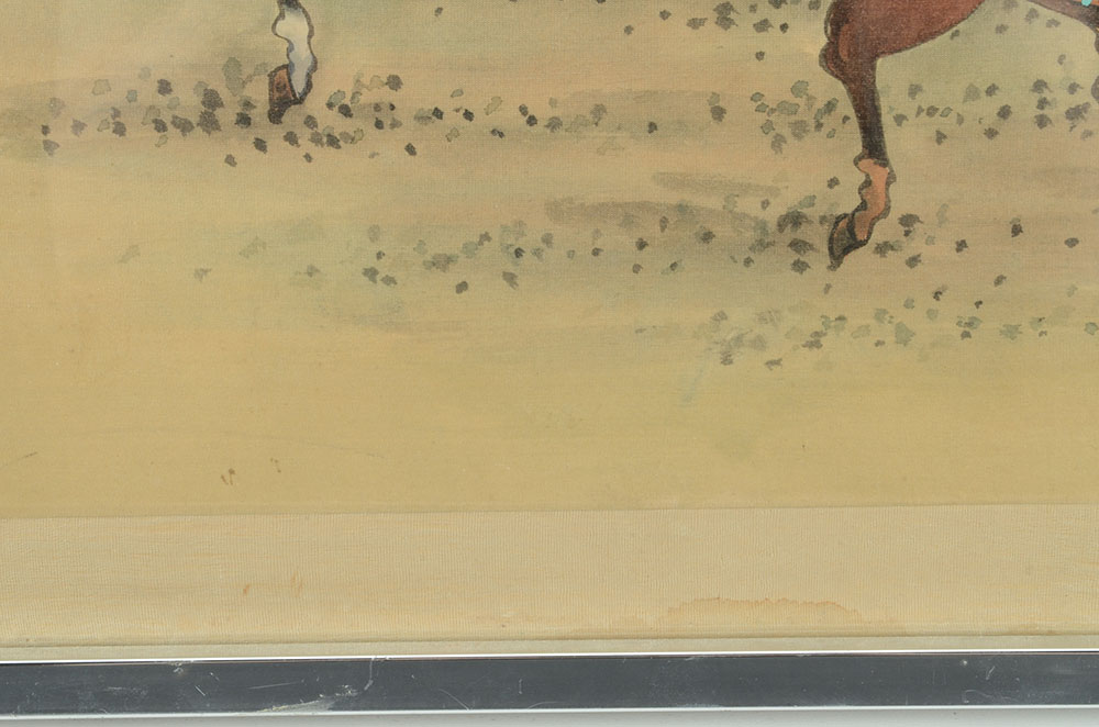 Original Chinese Gouche Painting on Silk of Men on Horseback