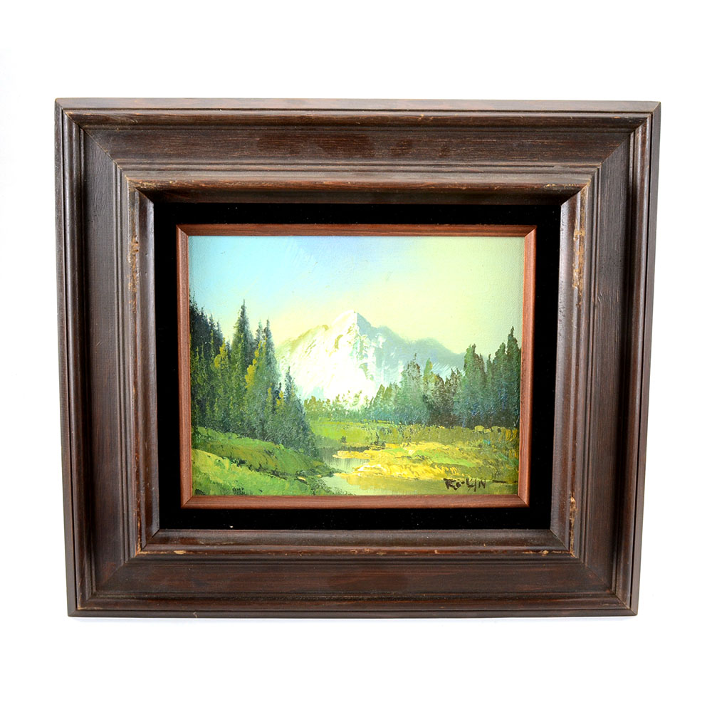 Vintage Original Decorative Oil Landscape on Canvas