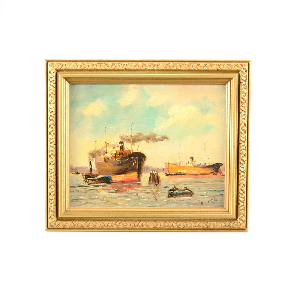 H. Wester Original Maritime Oil on Academy Board