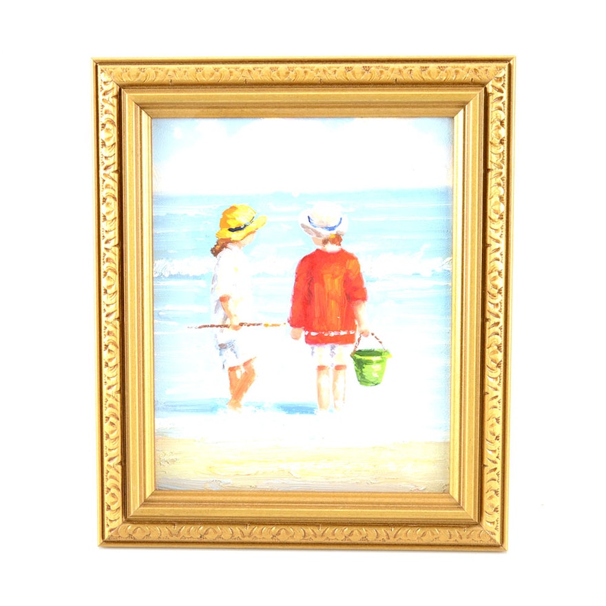 Original Contemporary Oil Beach Scene on Canvas