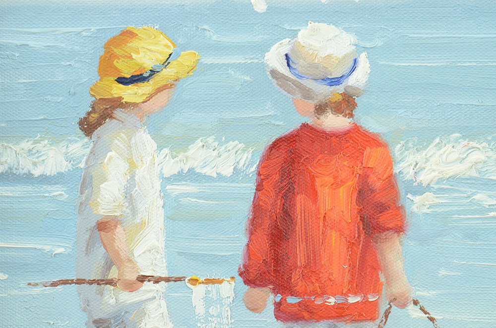 Original Contemporary Oil Beach Scene on Canvas