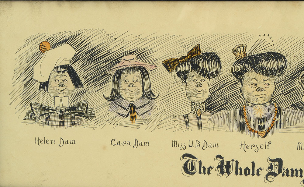 Nicholas Nassoy Original Pen & Ink Cartoon "The Whole Dam Family"