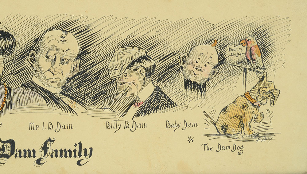 Nicholas Nassoy Original Pen & Ink Cartoon "The Whole Dam Family"