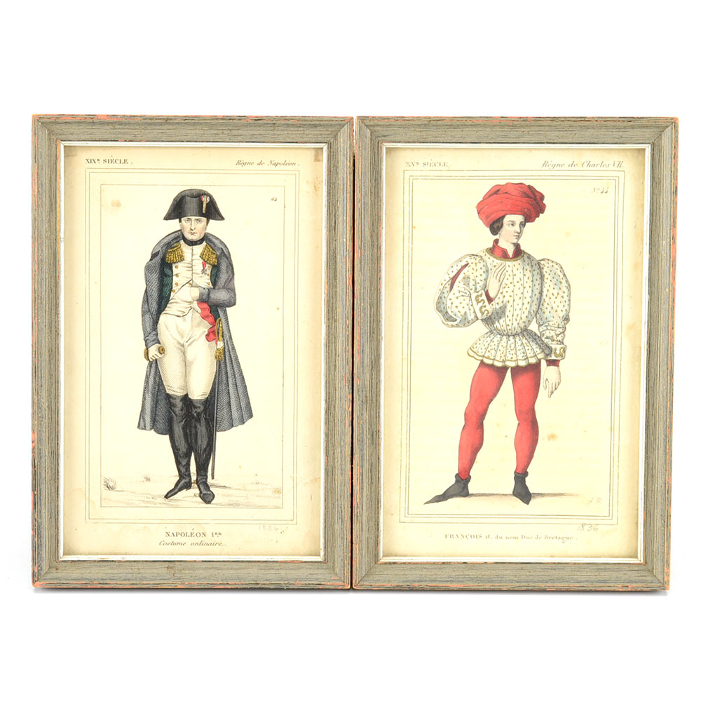 Two 19th-Century Hand-Colored French Engravings