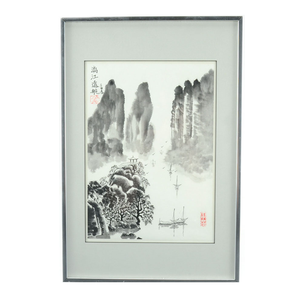 Original Chinese Ink Brush Landscape Painting on Paper