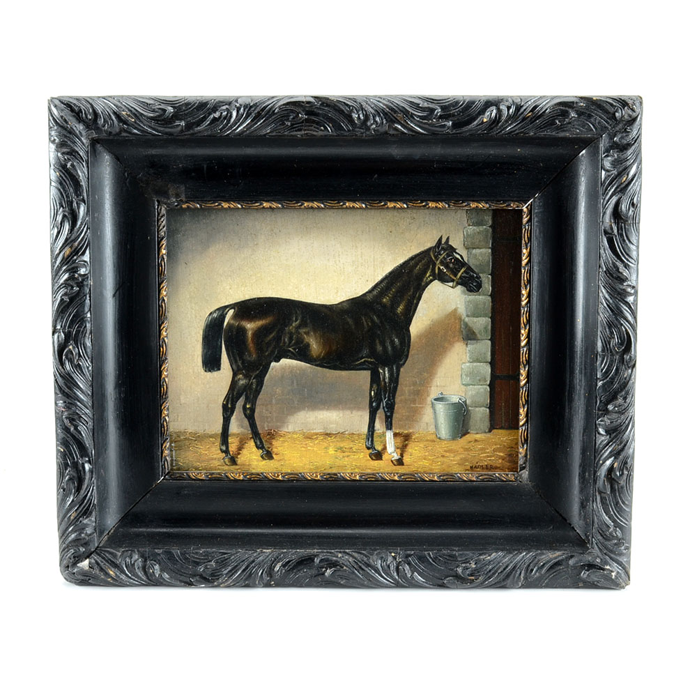 Nadler Signed Original Equine Oil Portrait on Wood Panel