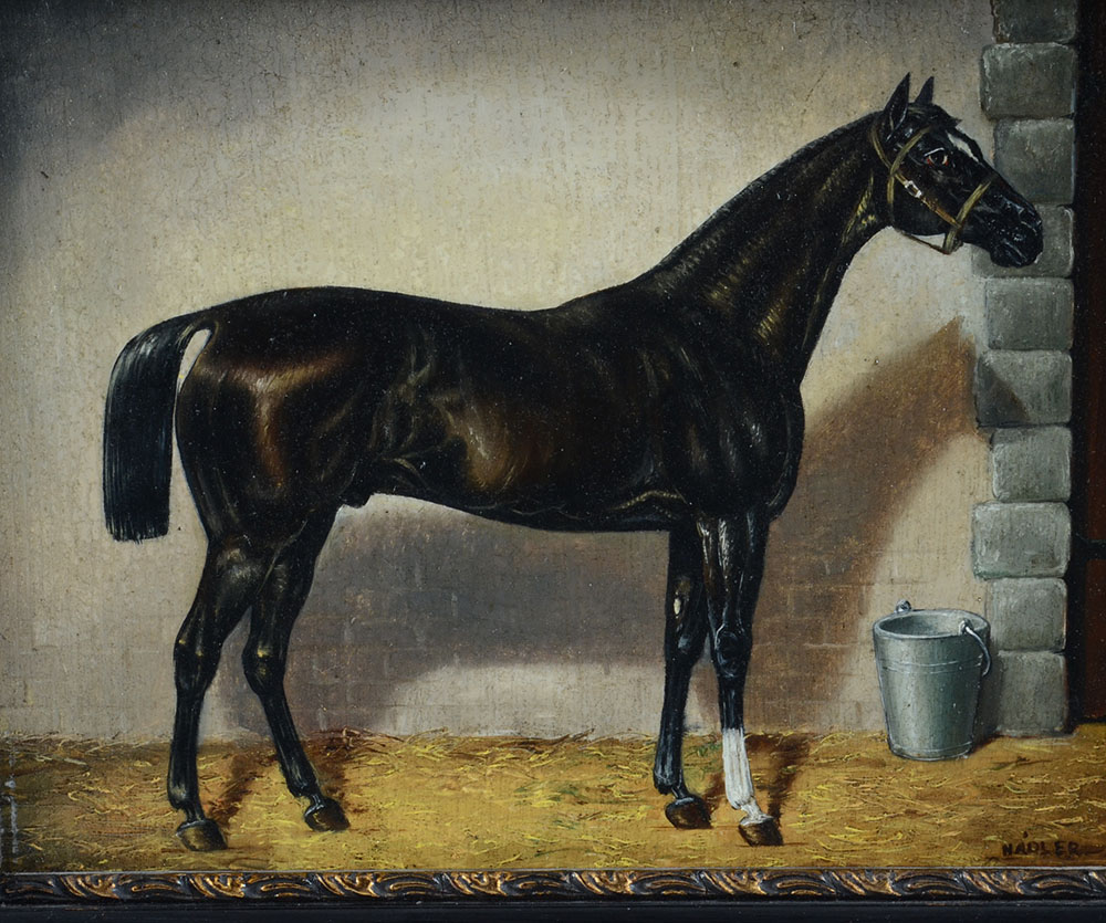 Nadler Signed Original Equine Oil Portrait on Wood Panel