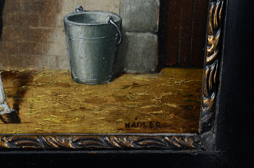 Nadler Signed Original Equine Oil Portrait on Wood Panel