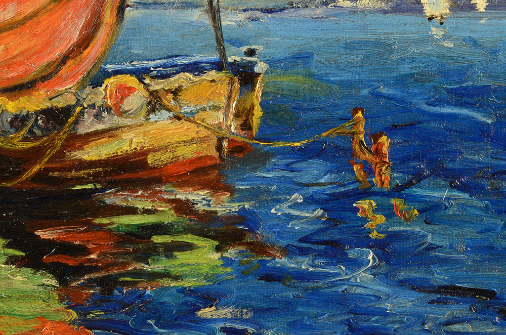 George Sumner Colman Original Oil Harbor Scene on Canvas Board