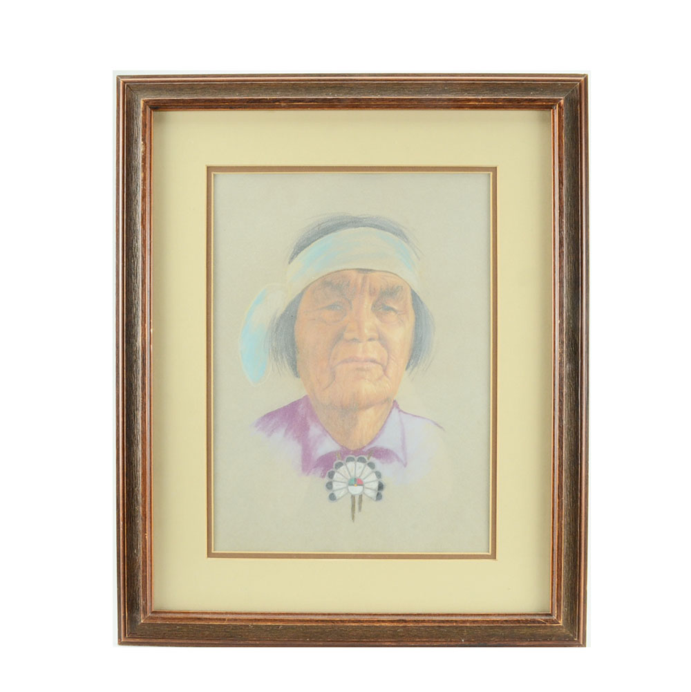 Robert Linskey Original Pastel Portrait of Native American