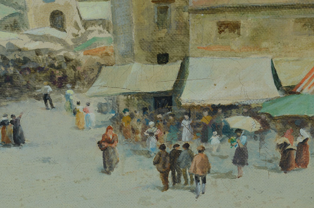 Ugo Fioravanti Original Oil on Canvas "Napoli Mercato a Porta Capuana"