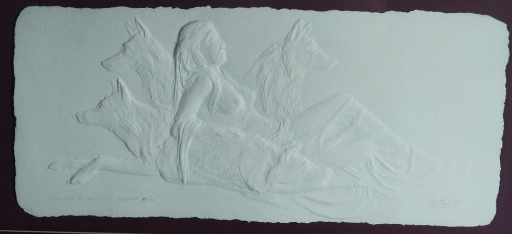 Cast Paper Relief Print "Selu with the Wolves of Thunder"