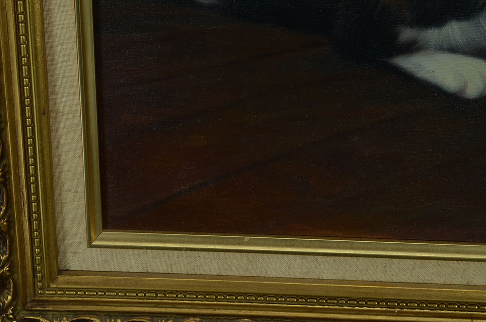 Vintage Oil Painting on Canvas of Cats