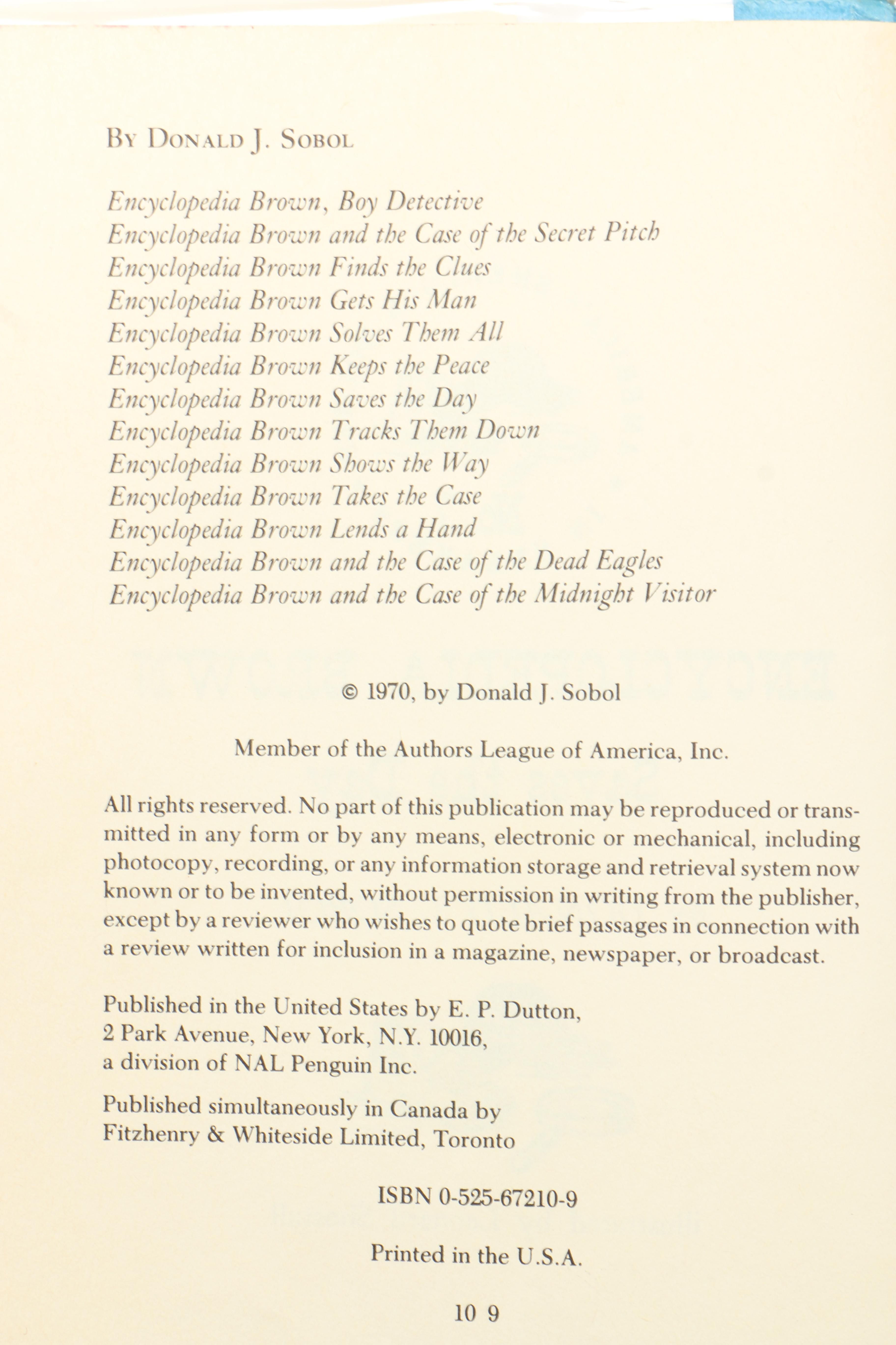 1970 "Encyclopedia Brown Saves The Day" by Donald J. Sobol