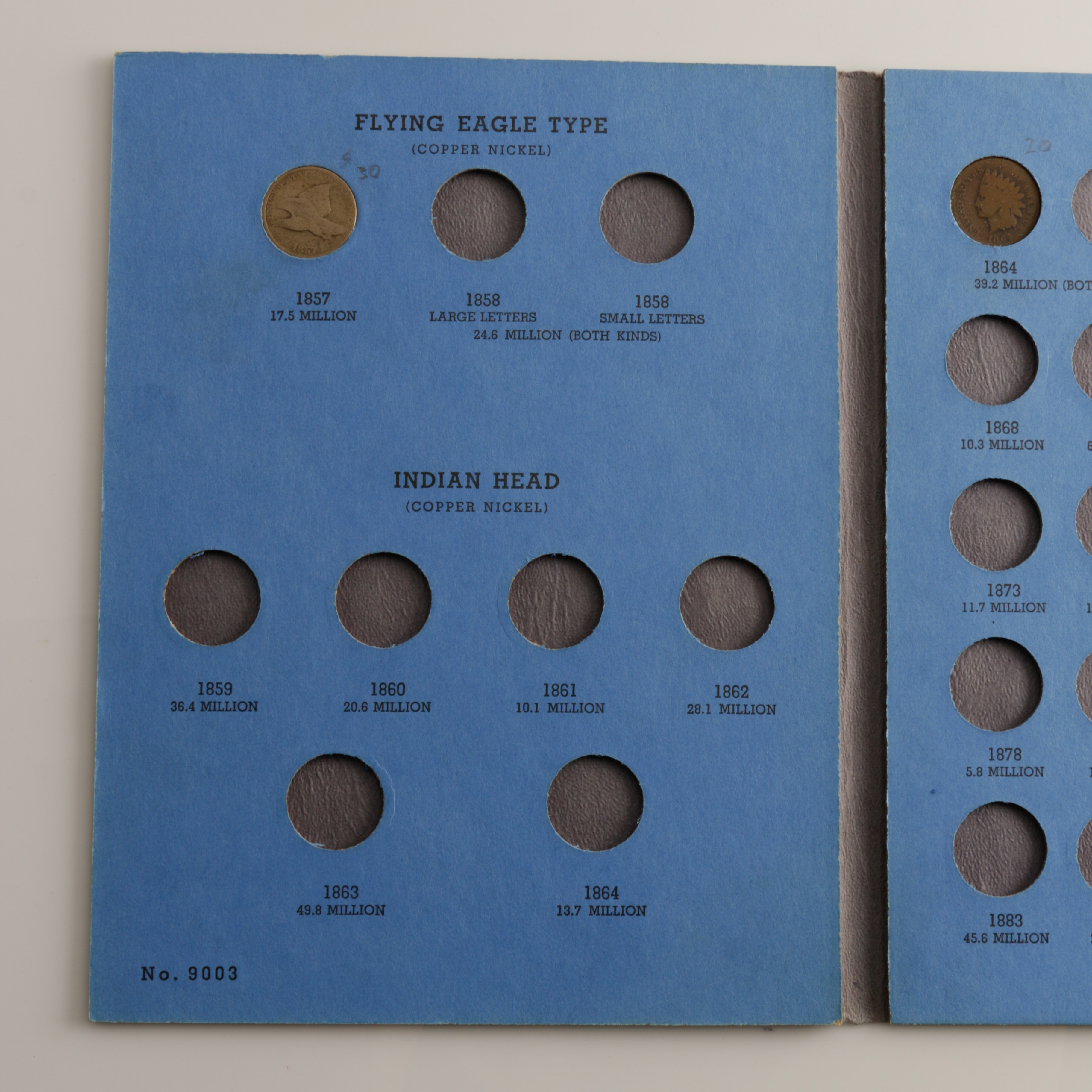 Group of 25 Flying Eagle and Indian Head cents in a Whitman Coin Folder Ranging in Age from 1857 to 1908