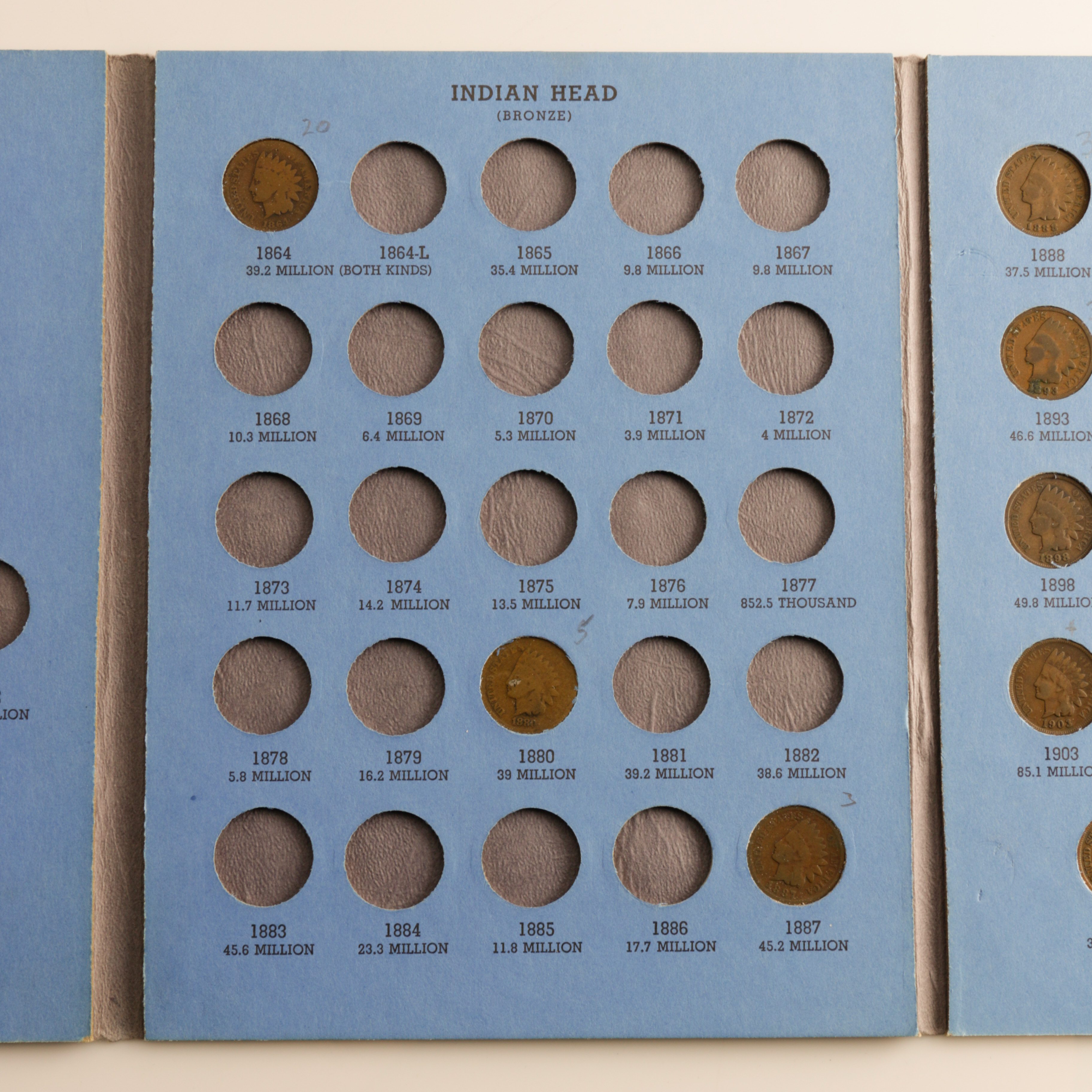 Group of 25 Flying Eagle and Indian Head cents in a Whitman Coin Folder Ranging in Age from 1857 to 1908