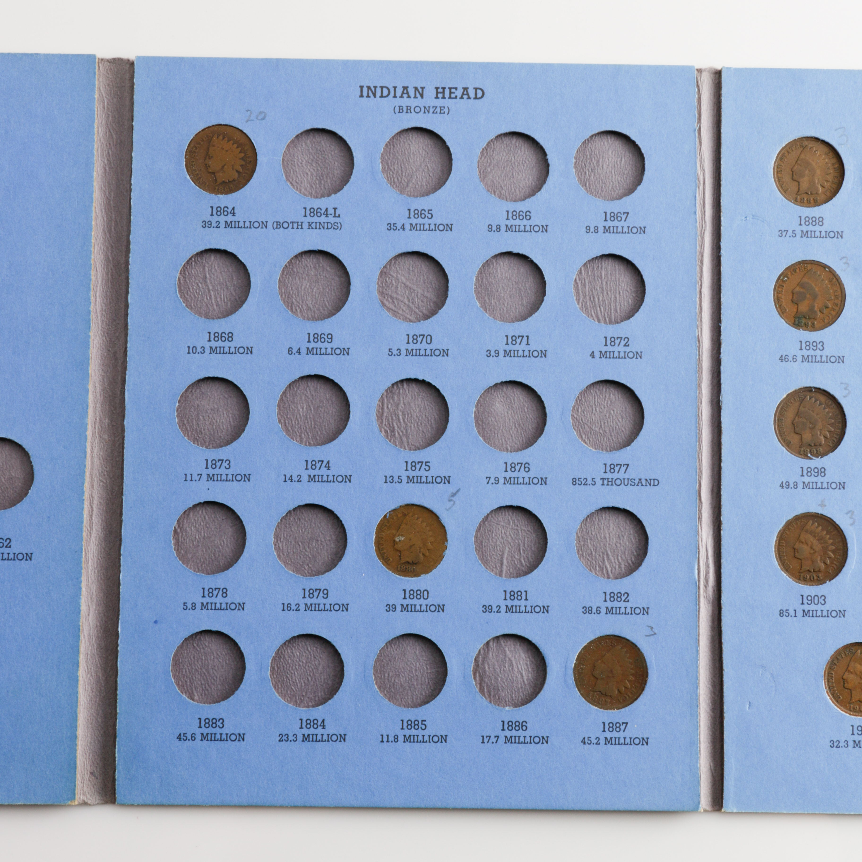 Group of 25 Flying Eagle and Indian Head cents in a Whitman Coin Folder Ranging in Age from 1857 to 1908