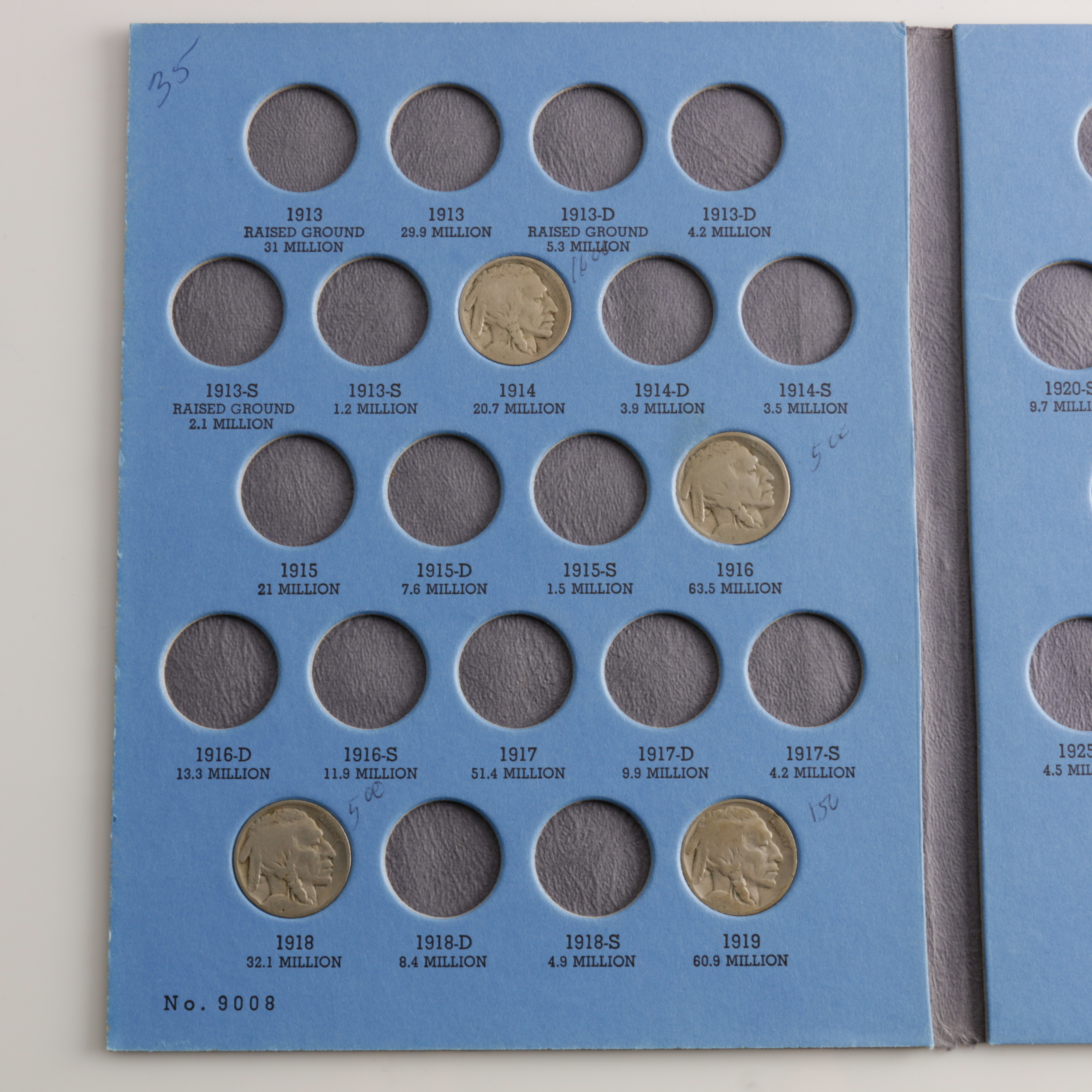 Group of 24 Buffalo Nickels in a Whitman Coin Folder Ranging in Age from 1914 to 1937