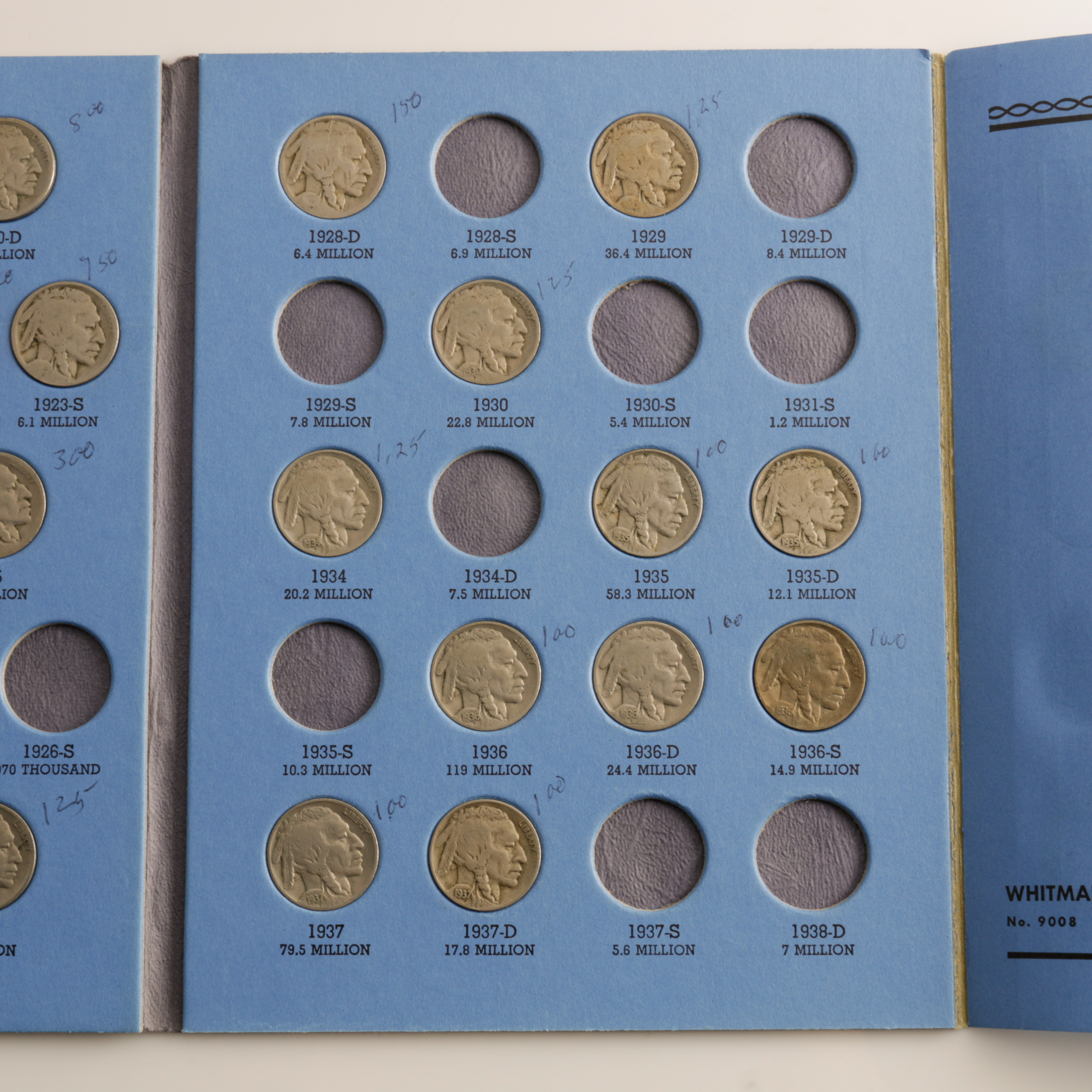 Group of 24 Buffalo Nickels in a Whitman Coin Folder Ranging in Age from 1914 to 1937