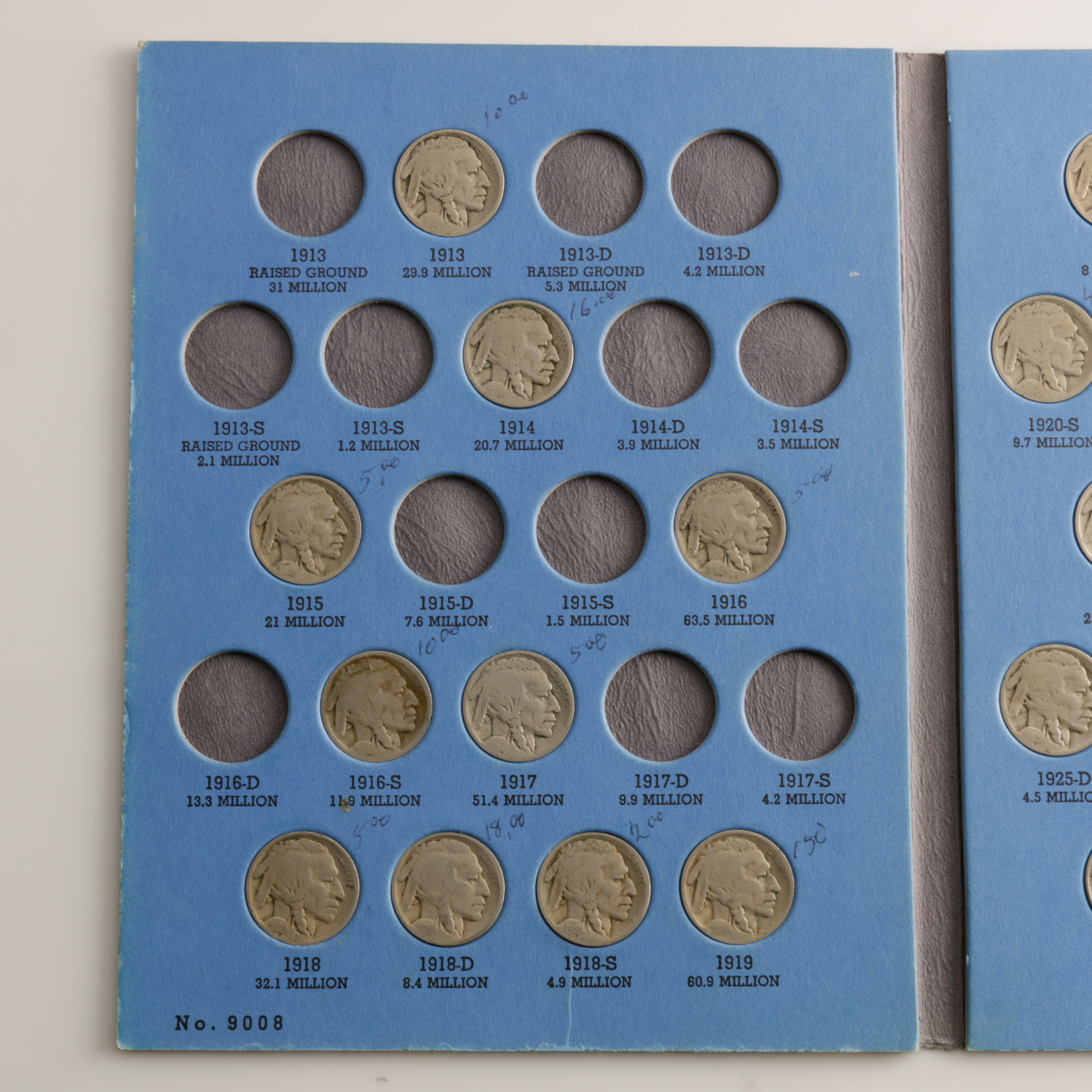 Group of 42 Buffalo Nickels in a Whitman Coin Folder Ranging in Age from 1913 to 1938