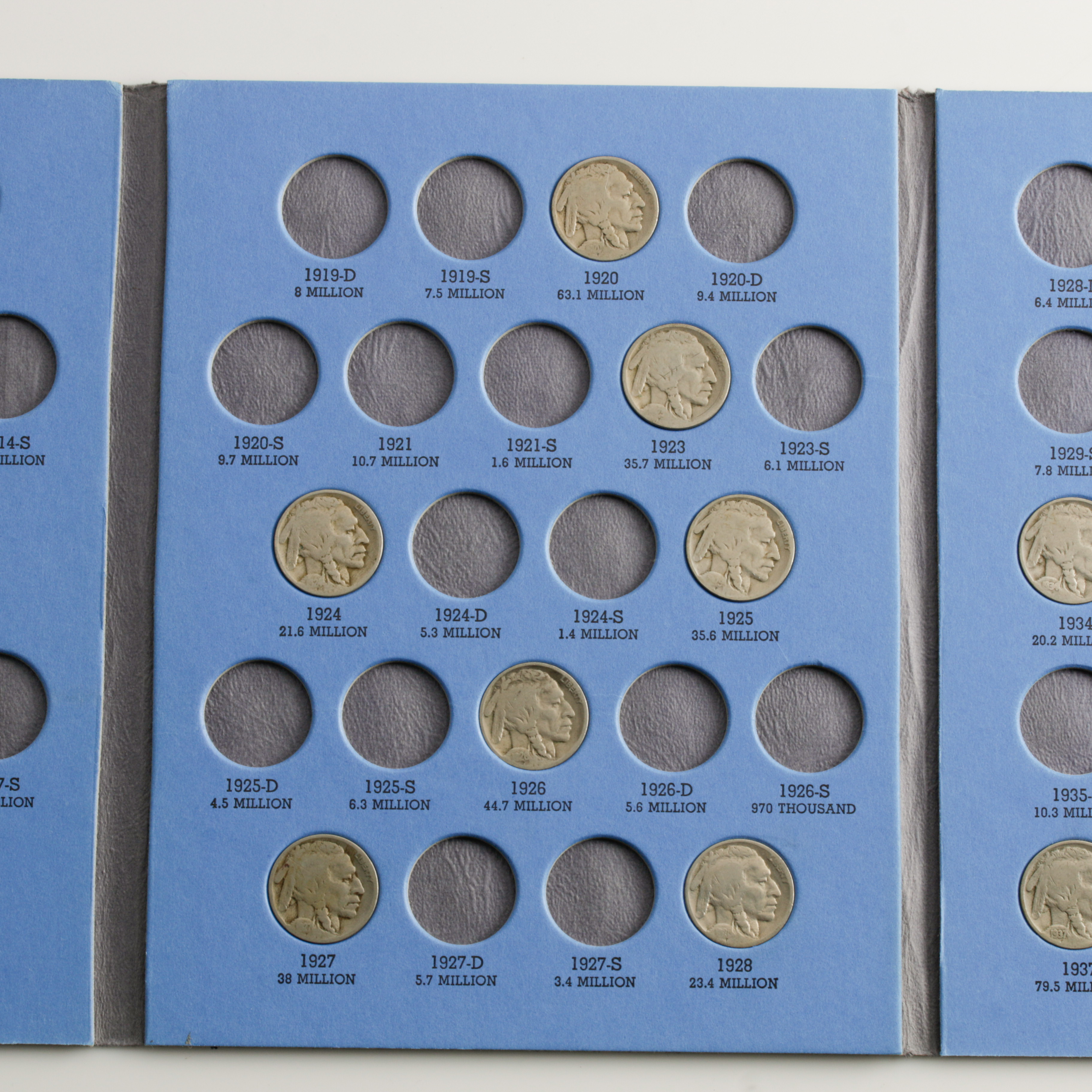 Group of 23 Buffalo Nickels in a Whitman Coin Folder Ranging in Age from 1913 to 1938