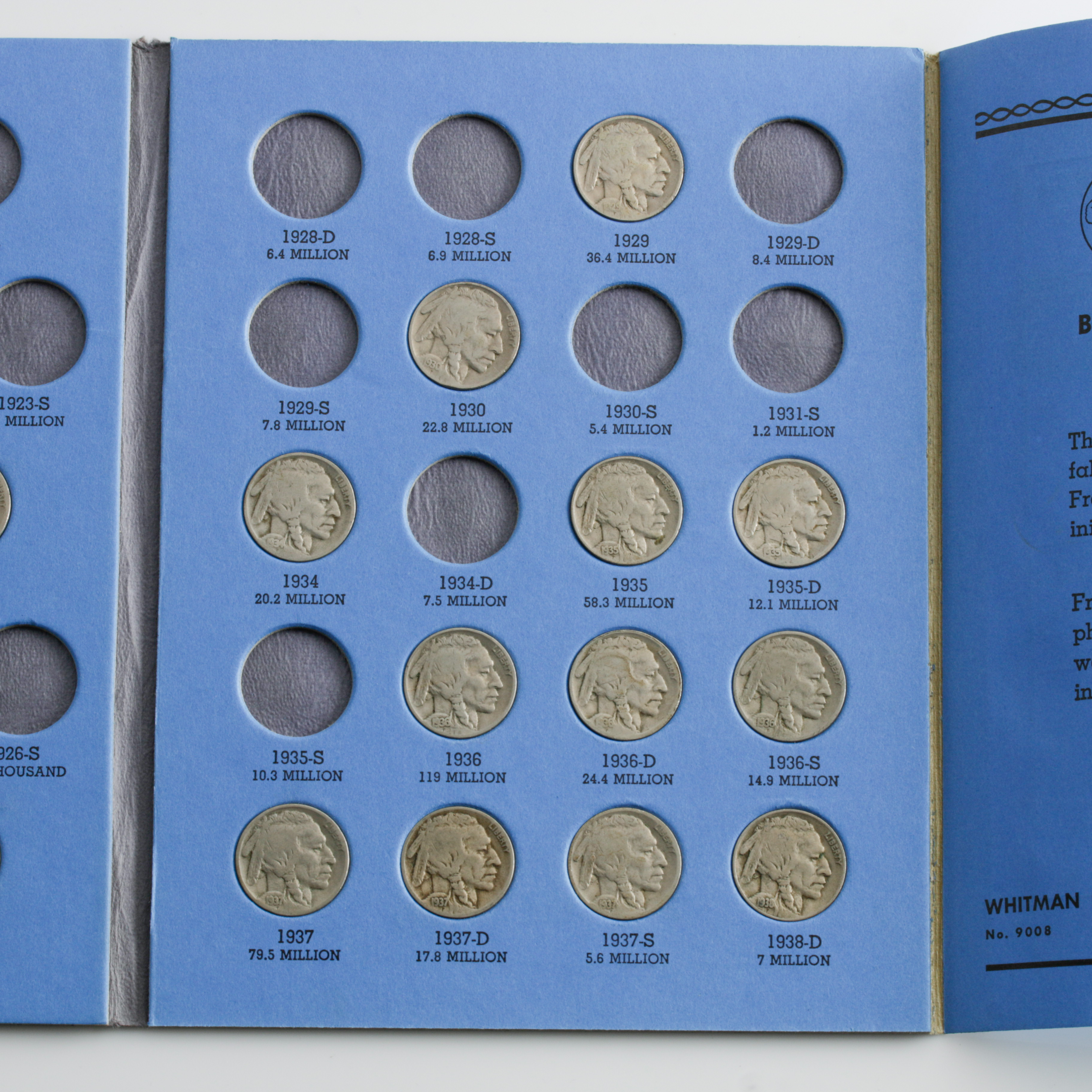 Group of 23 Buffalo Nickels in a Whitman Coin Folder Ranging in Age from 1913 to 1938
