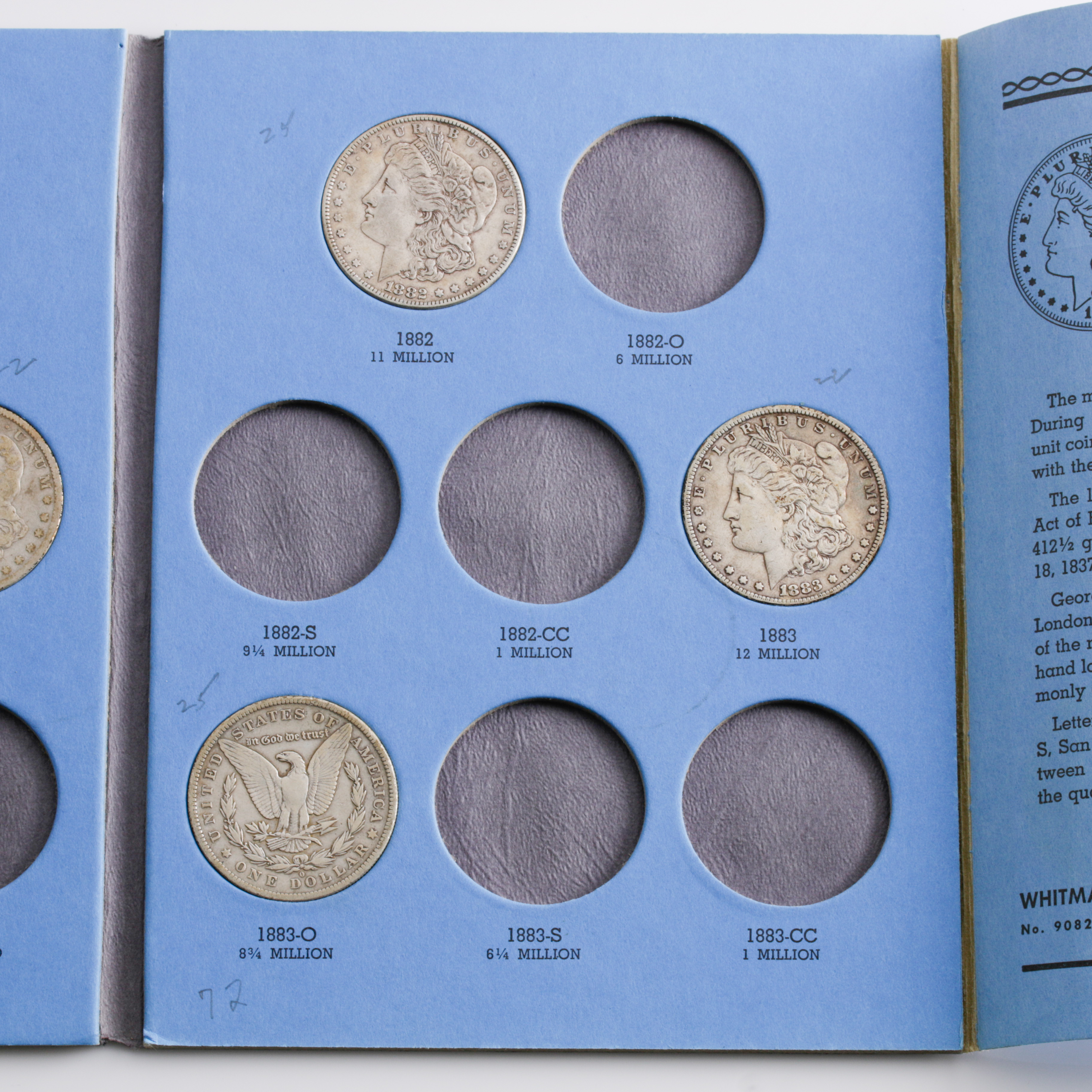 Group of 12 Silver Morgan Dollars in a Whitman Coin Folder Ranging in Age from 1878 to 1883