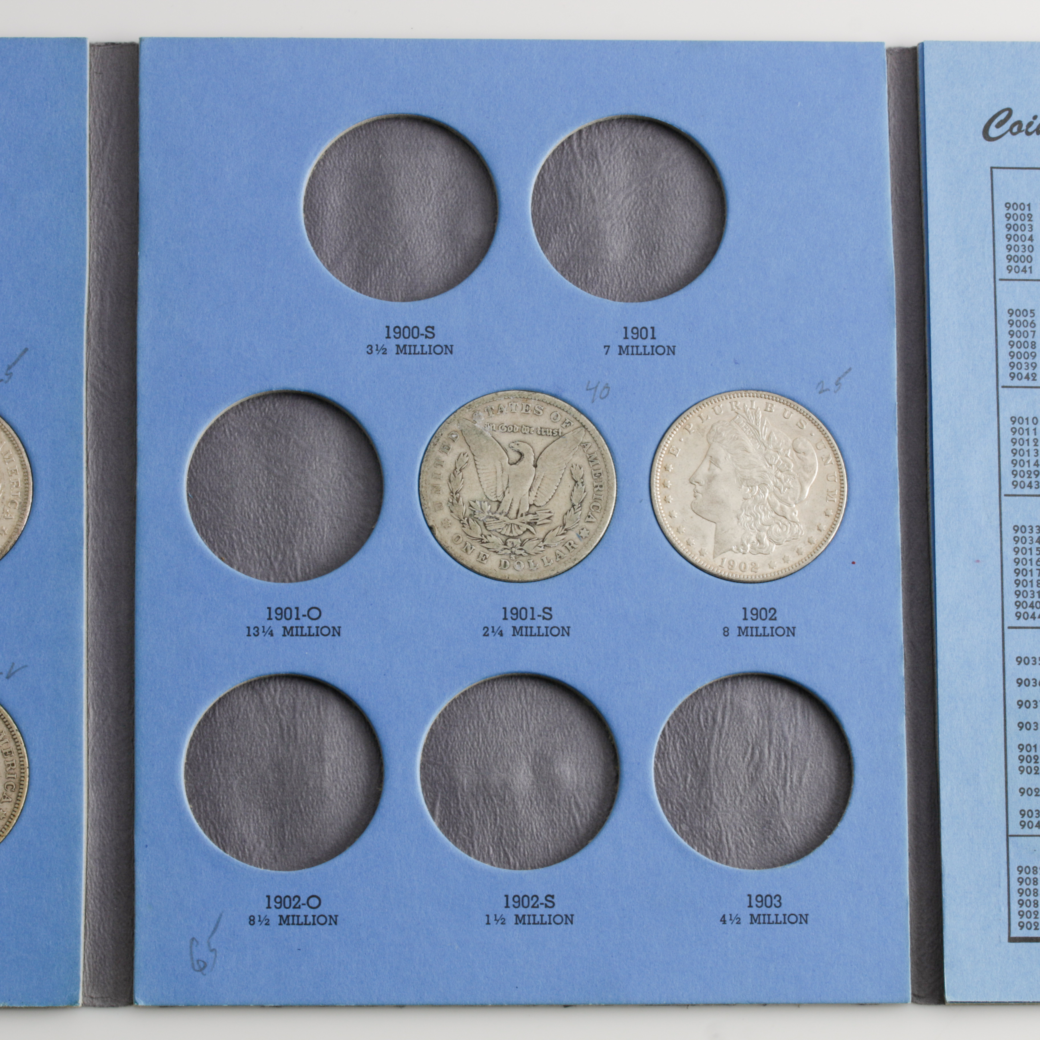 Group of 11 Silver Morgan Dollars in a Whitman Coin Folder Ranging in Age from 1898 to 1921