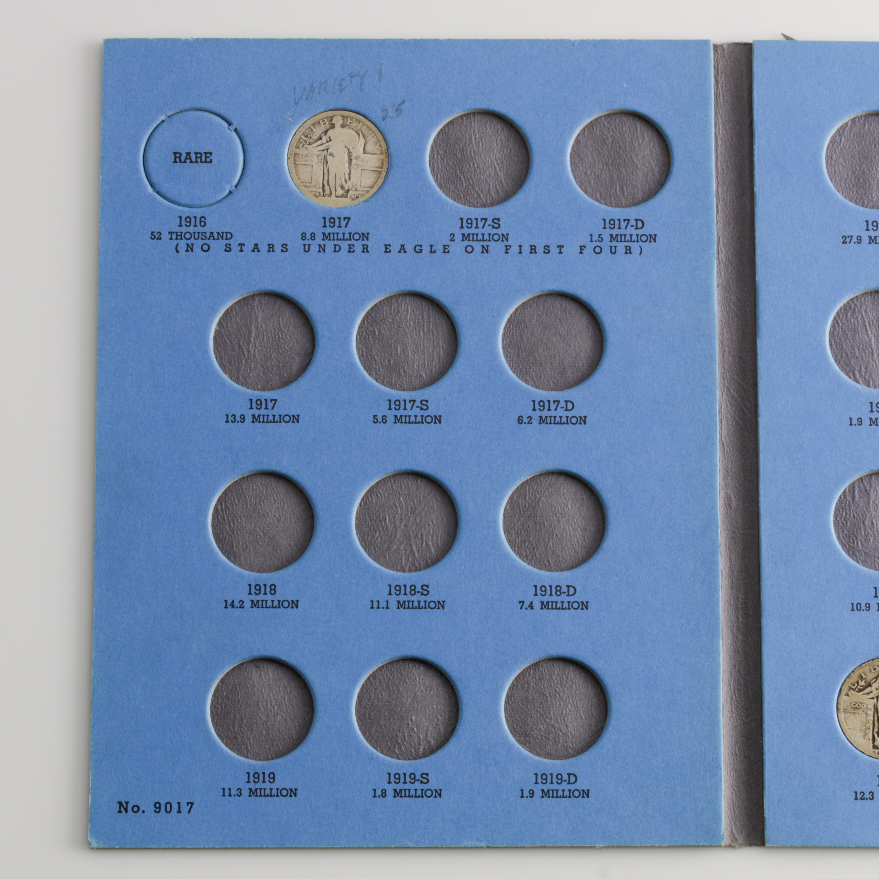 Group of 10 Standing Liberty Silver Quarters in a Whitman Coin Folder Ranging in Age from 1917 to 1930