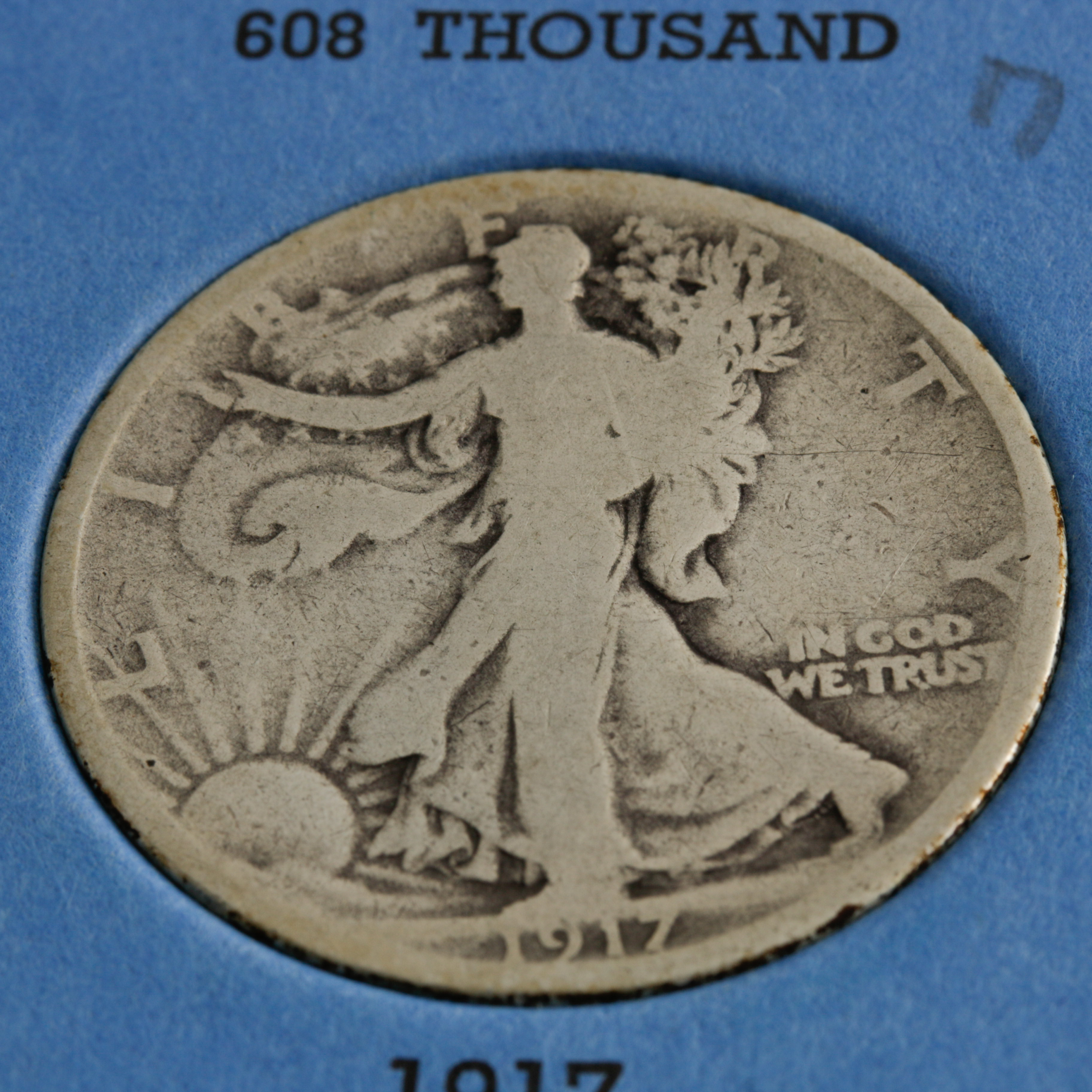 Group of 14 Walking Liberty Silver Half Dollars in a Whitman Coin Folder Ranging in Age from 1917 to 1936