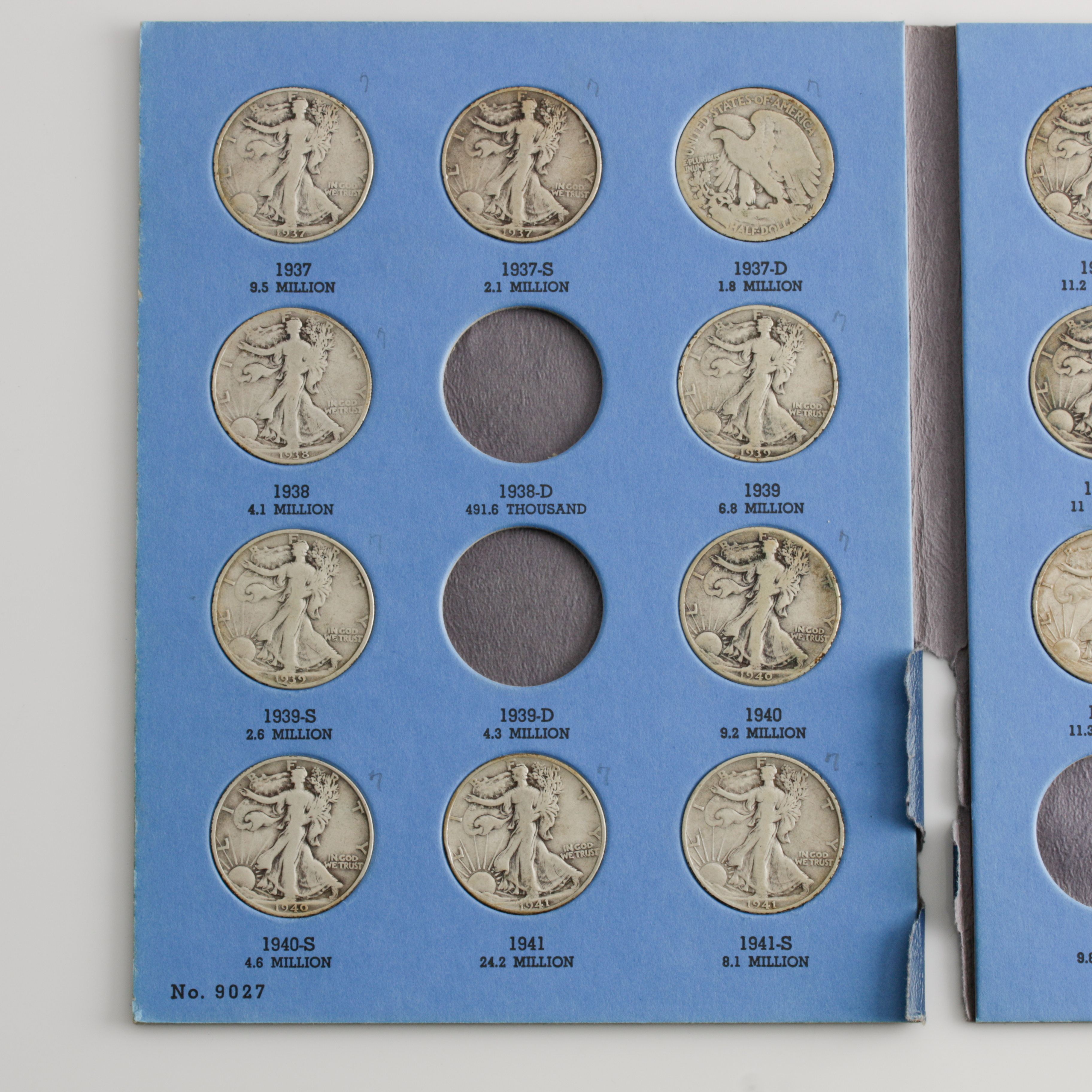Group of 26 Walking Liberty Silver Half Dollars in a Whitman Coin Folder Ranging in Age from 1937 to 1947
