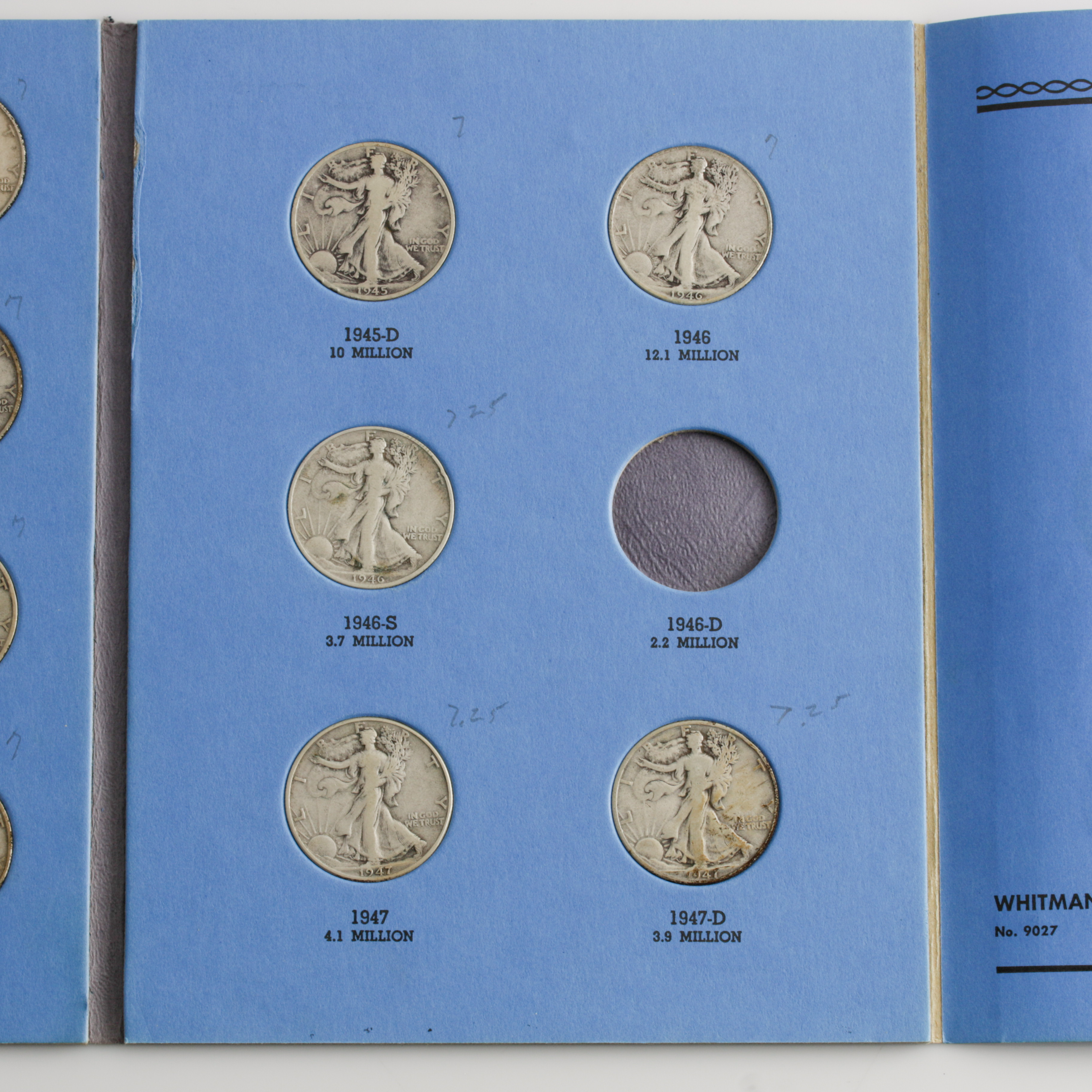 Group of 26 Walking Liberty Silver Half Dollars in a Whitman Coin Folder Ranging in Age from 1937 to 1947