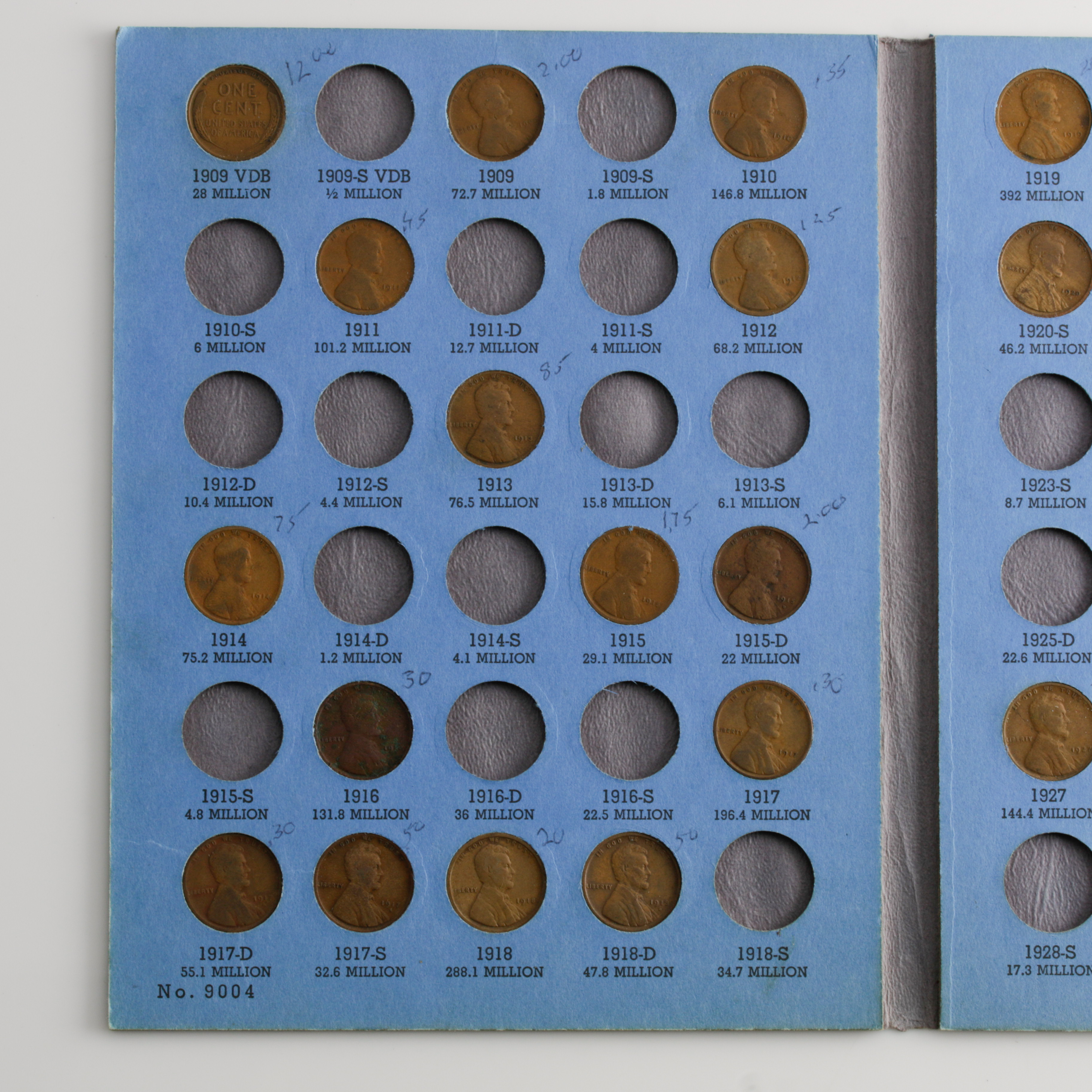 Group of 130 Lincoln Head Cents in Two Whitman Coin Folders Ranging in Age from 1909 to 1968