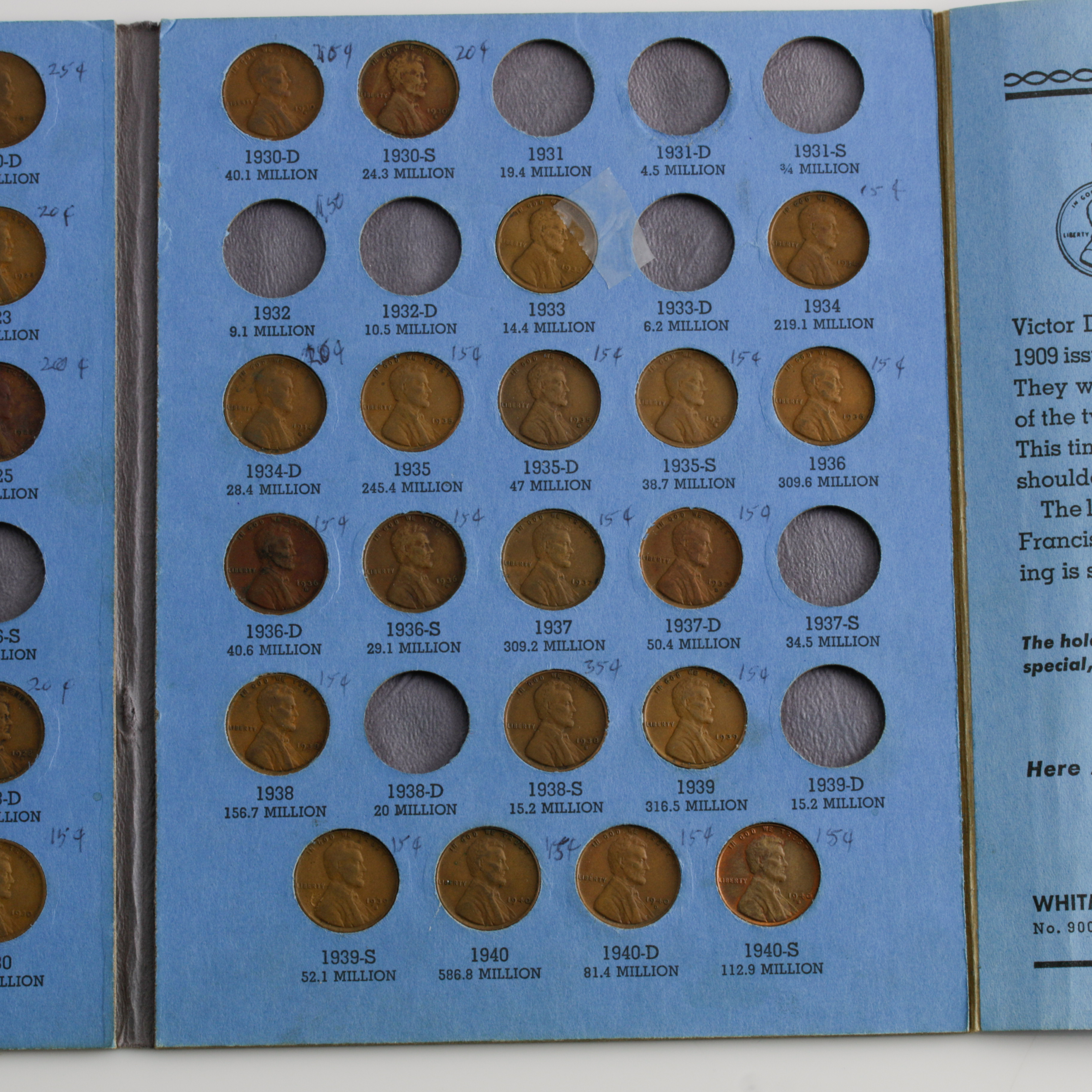Group of 130 Lincoln Head Cents in Two Whitman Coin Folders Ranging in Age from 1909 to 1968