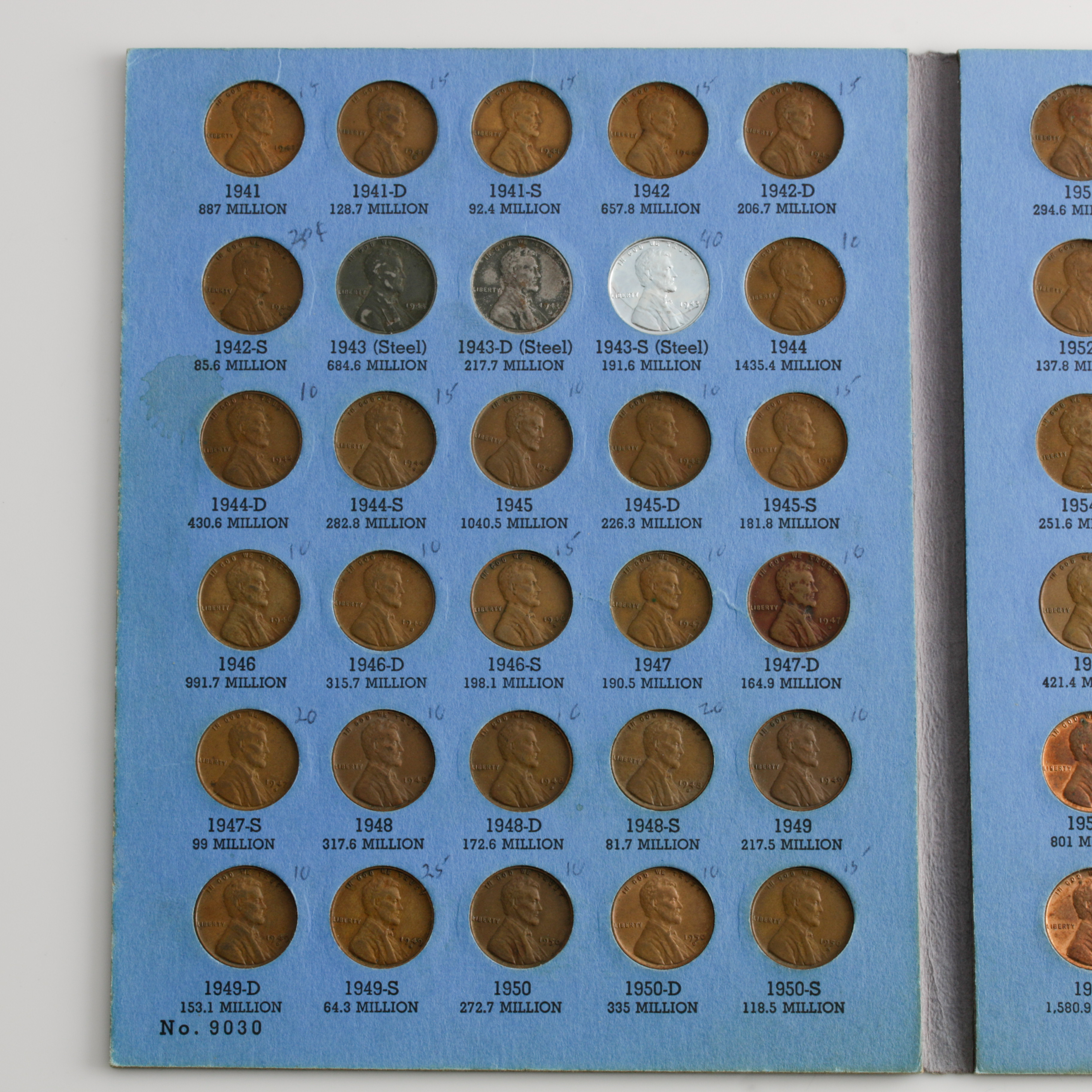 Group of 130 Lincoln Head Cents in Two Whitman Coin Folders Ranging in Age from 1909 to 1968