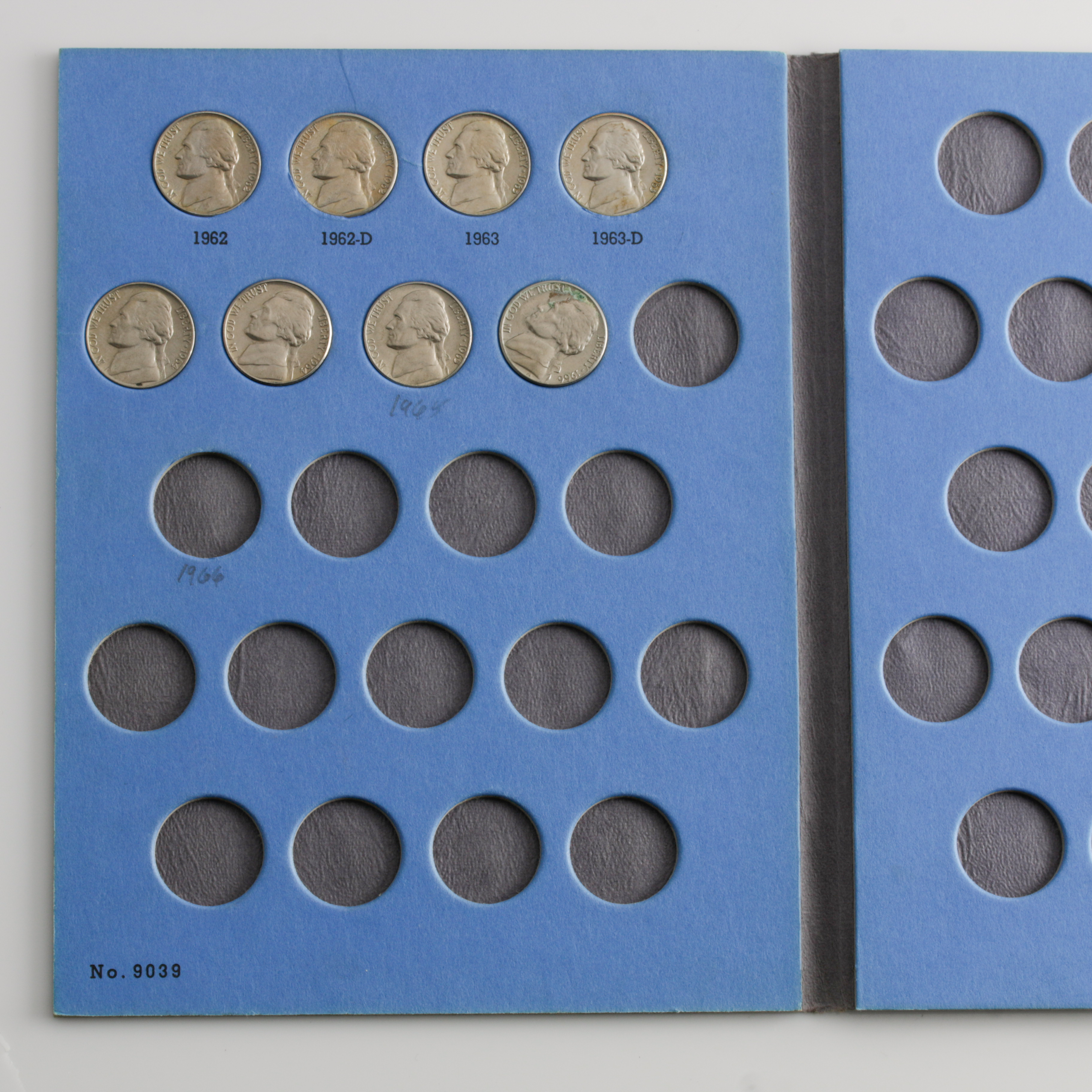 Group of 69 Jefferson Nickels in Two Whitman Coin Folders Ranging in Age from 1938 to 1966