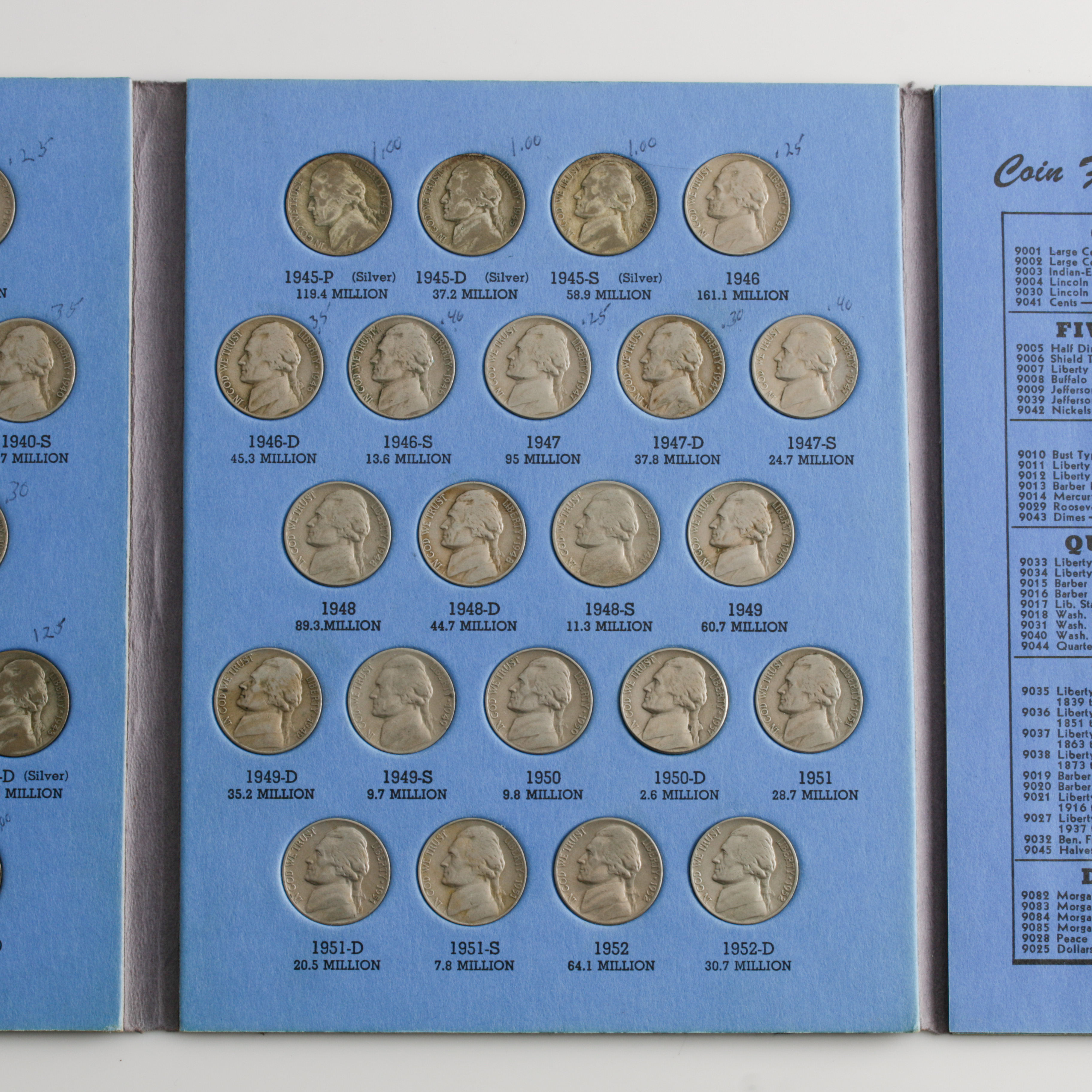 Group of 69 Jefferson Nickels in Two Whitman Coin Folders Ranging in Age from 1938 to 1966