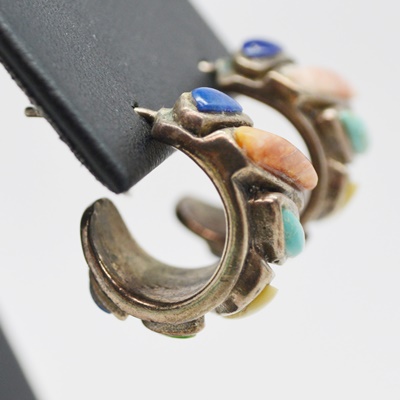 Sterling Silver Sodalite Hoop Earrings and Obsidian Pierced Earrings