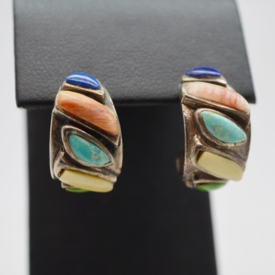 Sterling Silver Sodalite Hoop Earrings and Obsidian Pierced Earrings