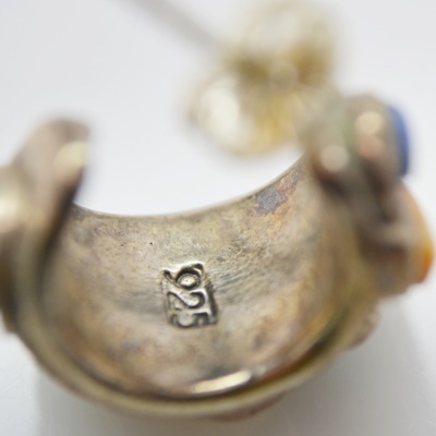 Sterling Silver Sodalite Hoop Earrings and Obsidian Pierced Earrings