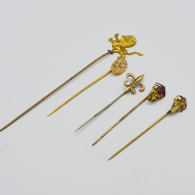 Five Antique Gold Filled Stick Pins