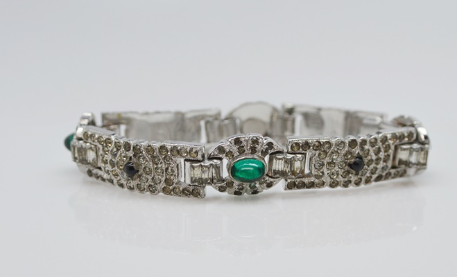 Art Deco Silver Tone Rhinestone Bracelet