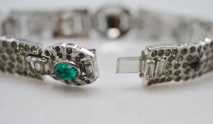 Art Deco Silver Tone Rhinestone Bracelet